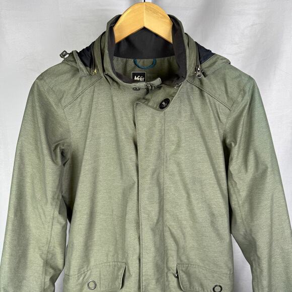 REI Elements Long Sleeve Hooded Rain Winter Coat Green Ladies Size Small - Picture 2 of 11